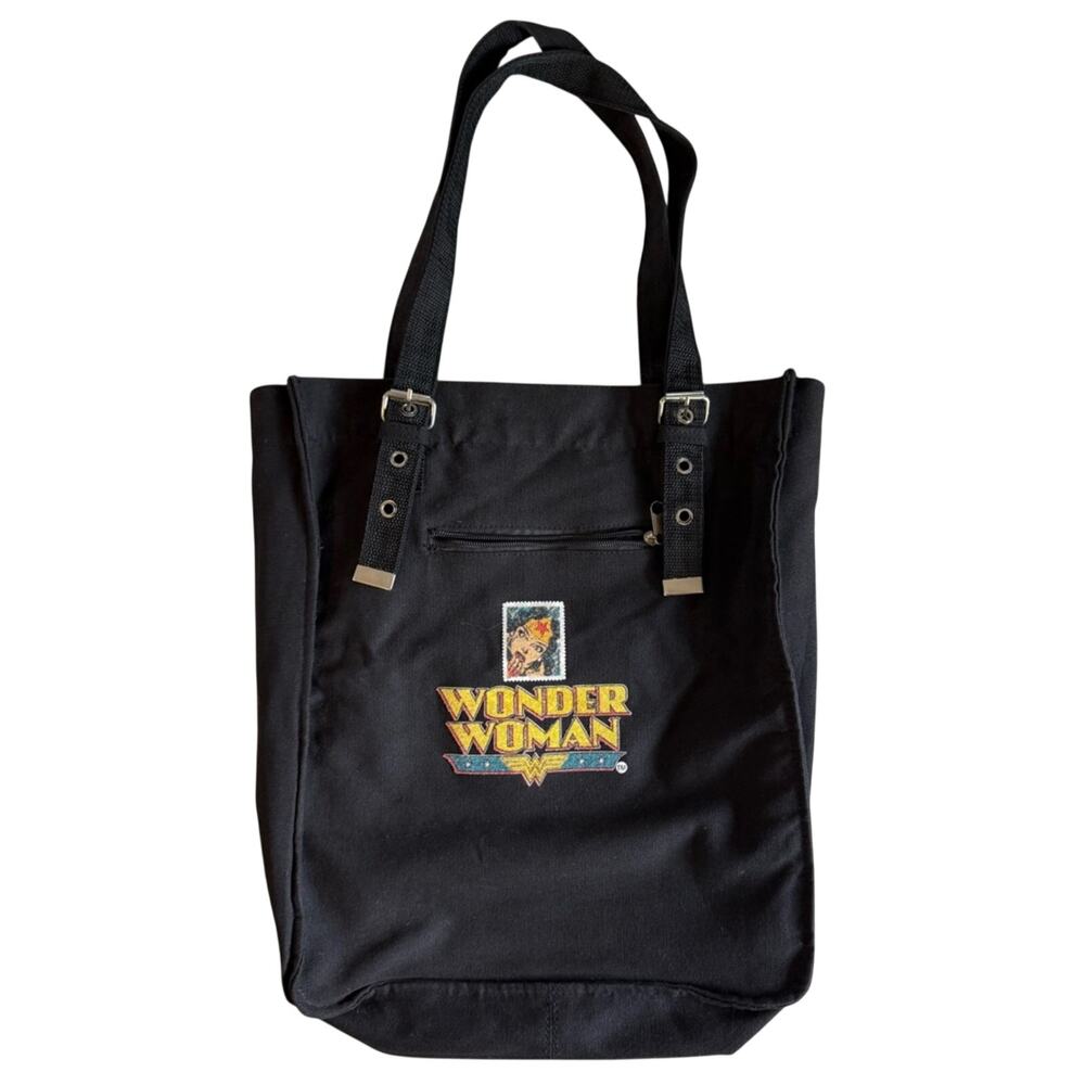 Wonder Woman Black Canvas Tote 70’s whimsigoth indie Bag with Logo Patch